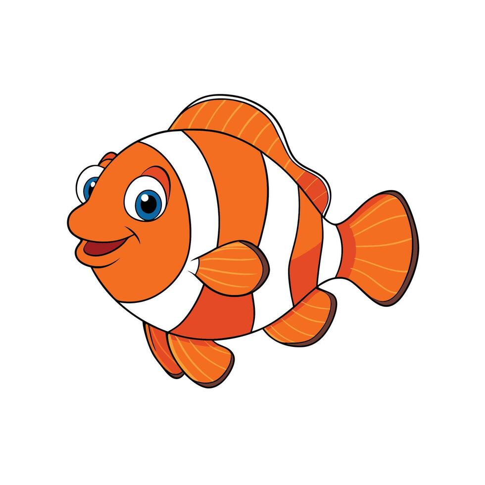 Cute cartoon clownfish with orange stripes and big eyes vector