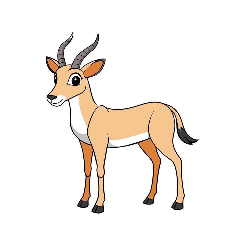 Cartoon style standing antelope with large eyes on white vector