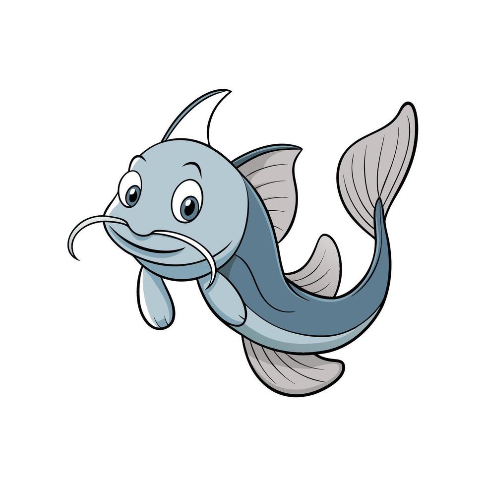 Cartoon catfish swimming with big eyes and whiskers vector