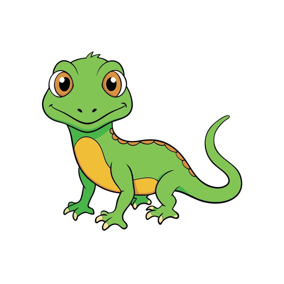 Cartoon gecko illustration with cheerful expression on white background vector