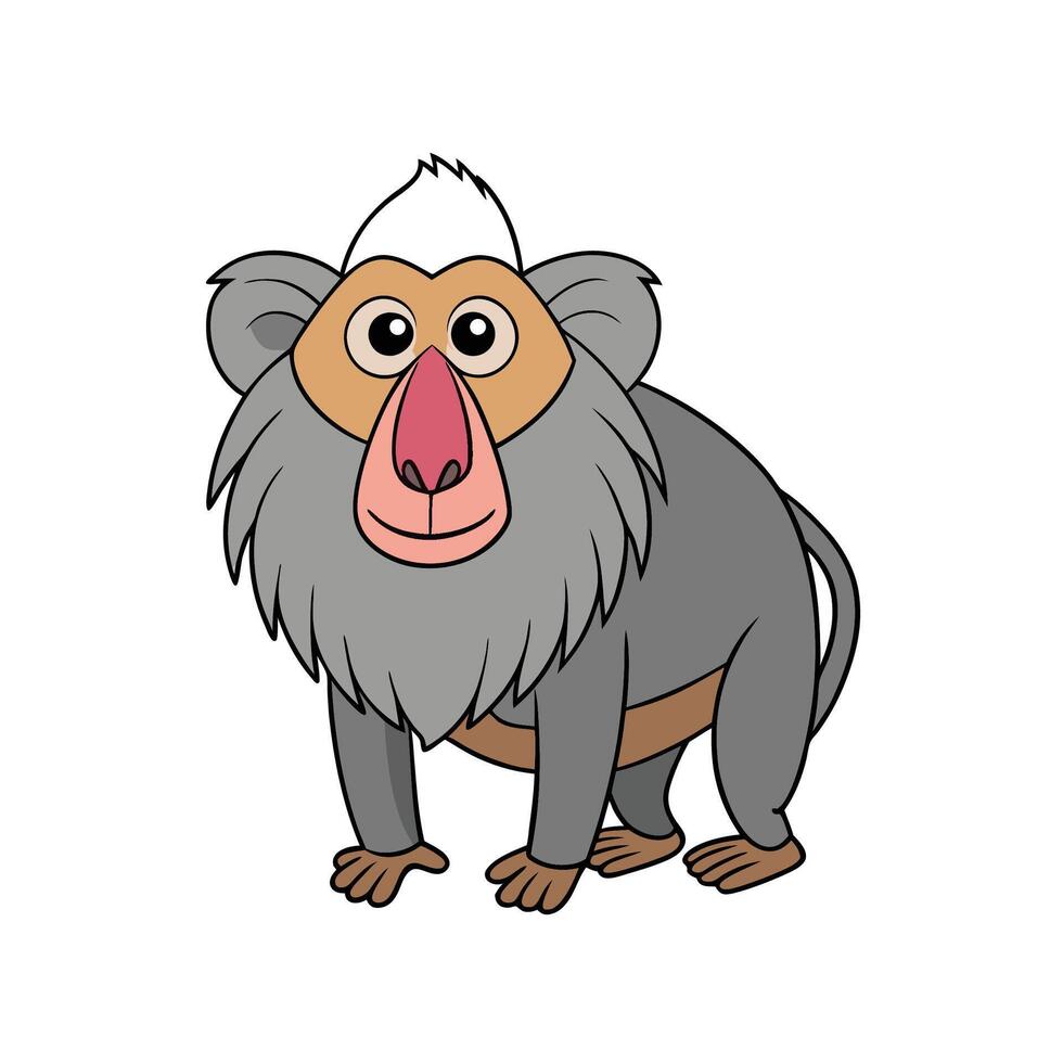 Cartoon baboon illustration with thick black outlines standing vector