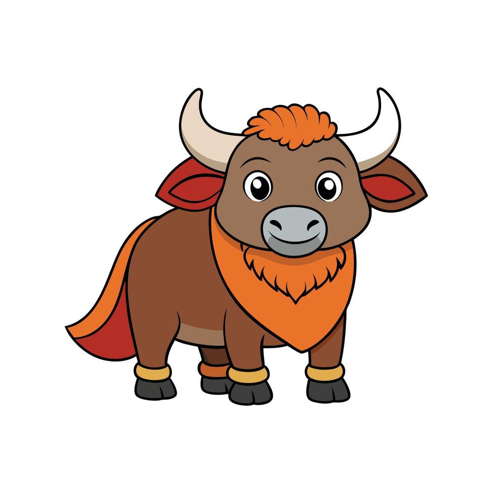 Cartoon yak illustration with orange details on a white background vector