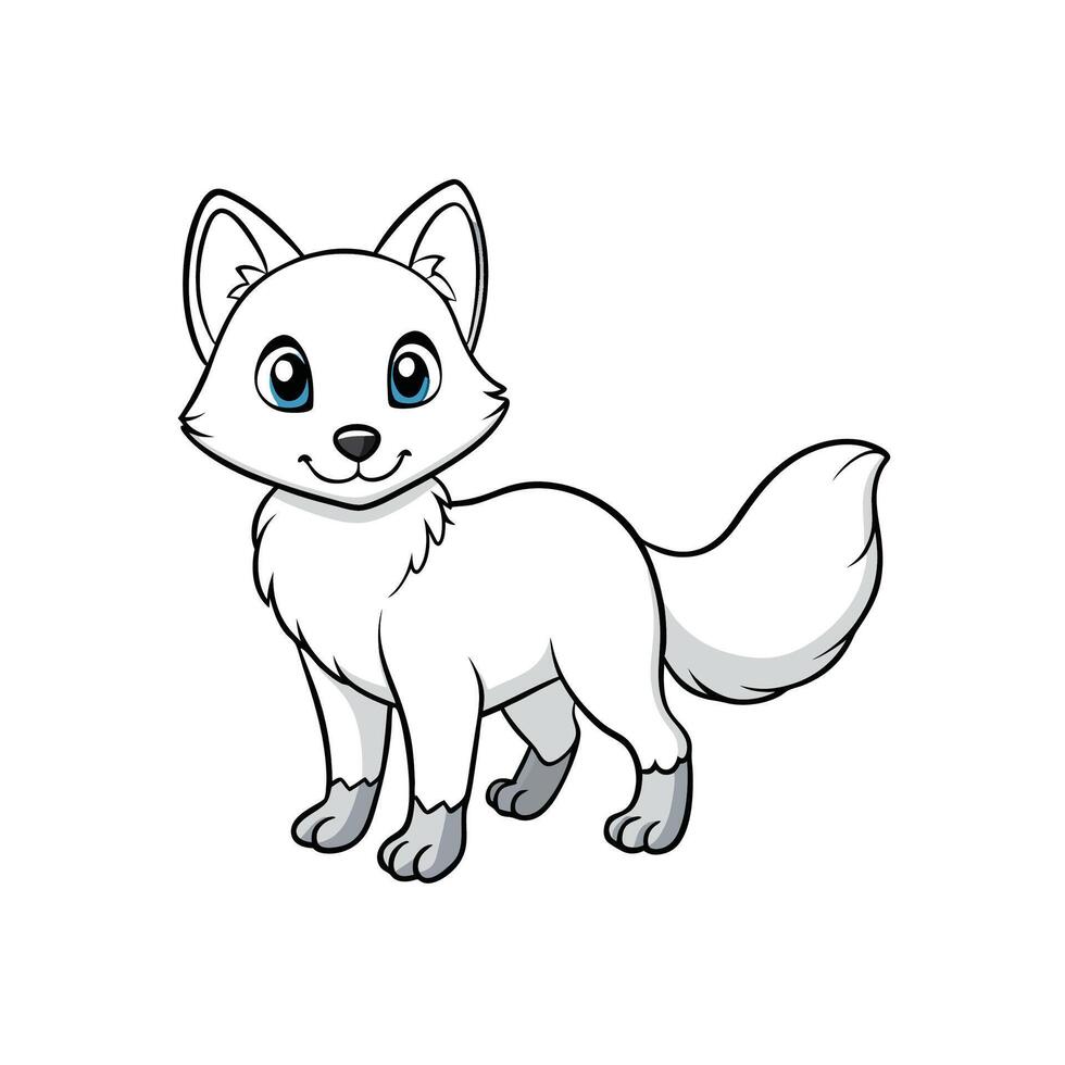 Cute cartoon arctic fox standing and smiling illustration vector
