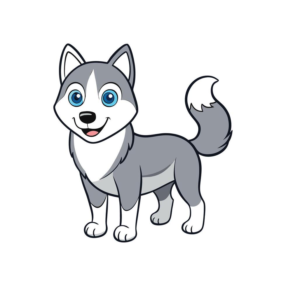 Cartoon husky dog standing and smiling on white background vector
