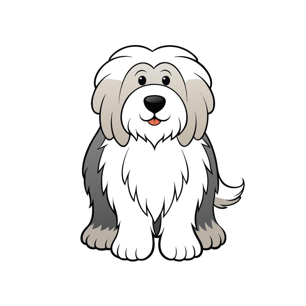 Cartoon Old English Sheepdog sitting with friendly expression on face vector