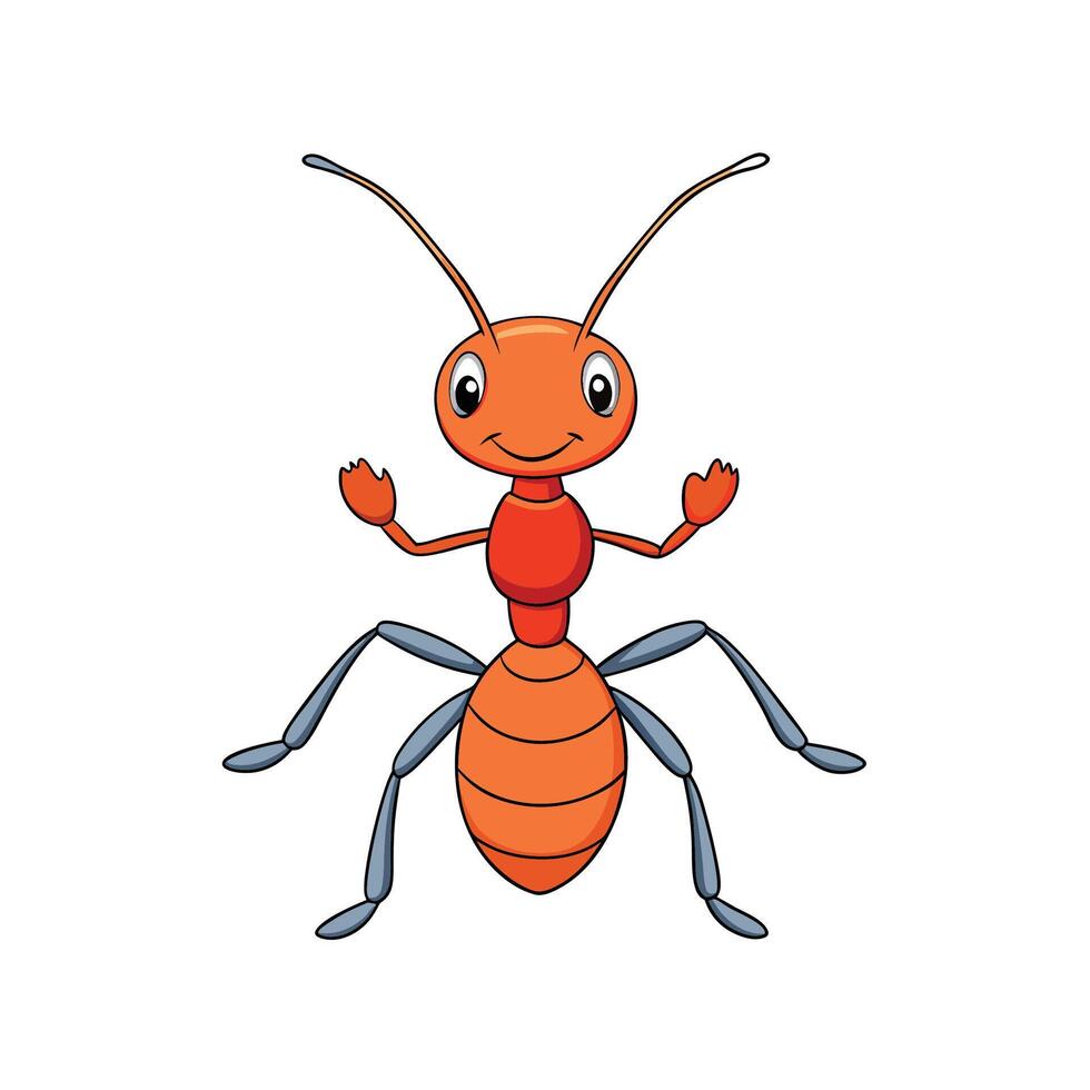 Cartoon style orange ant with smile on white background vector