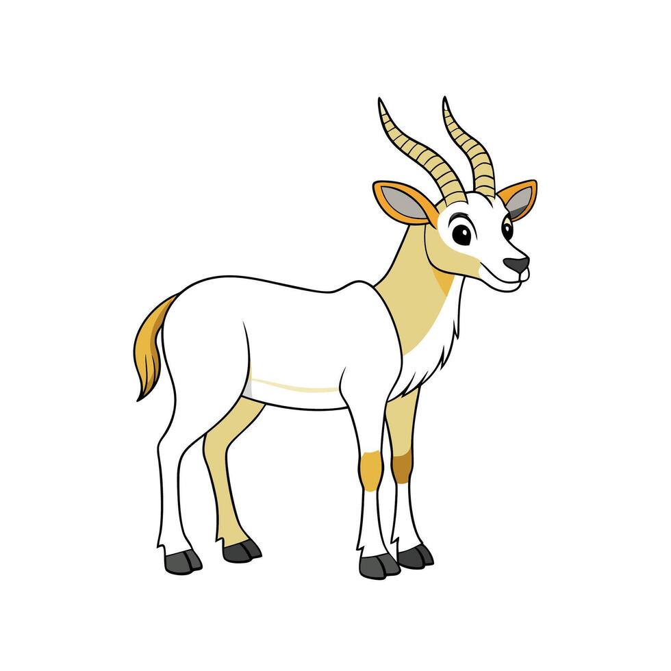 Cartoon oryx illustration with white background and detailed lines vector