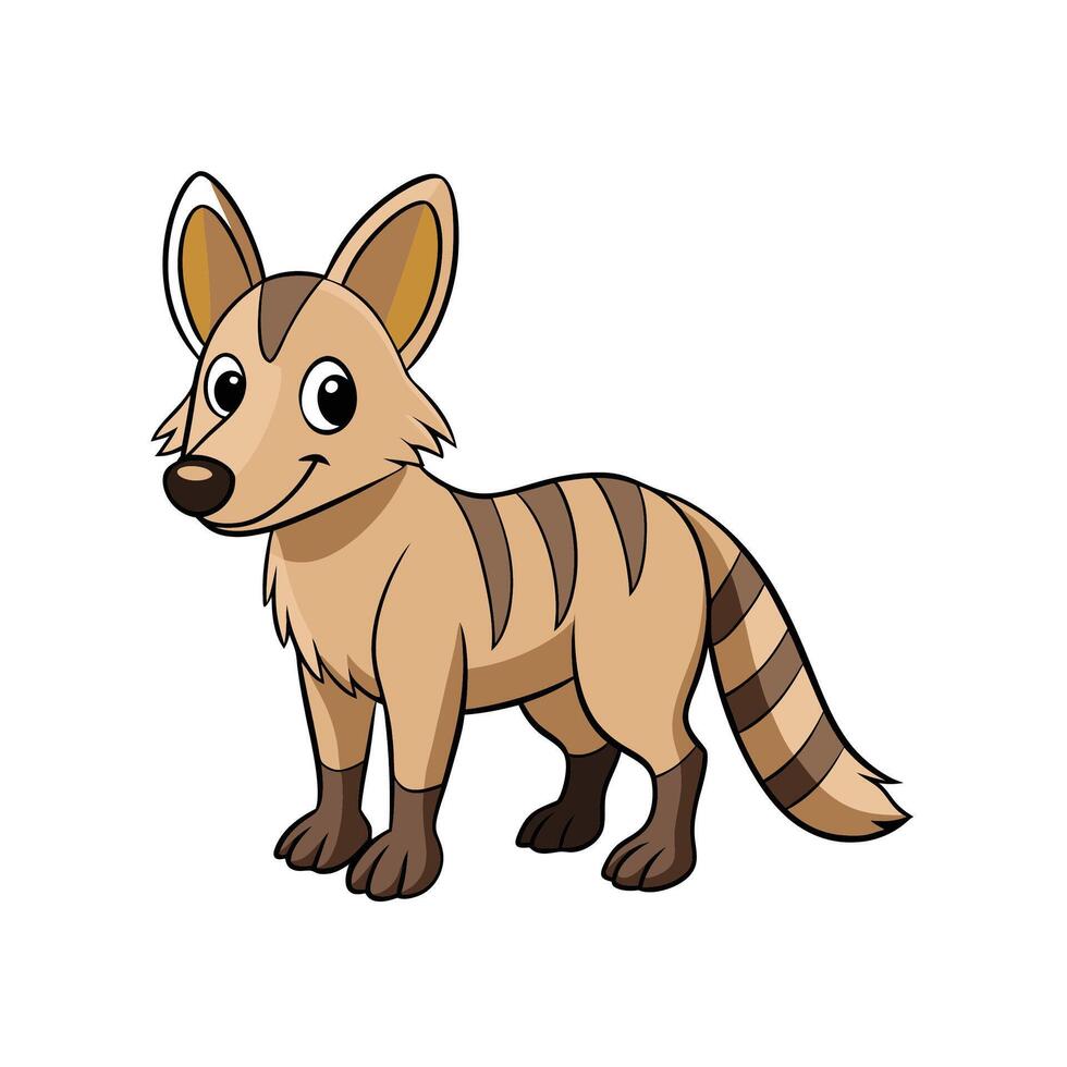 Cute cartoon aardwolf illustration standing with happy expression on white vector