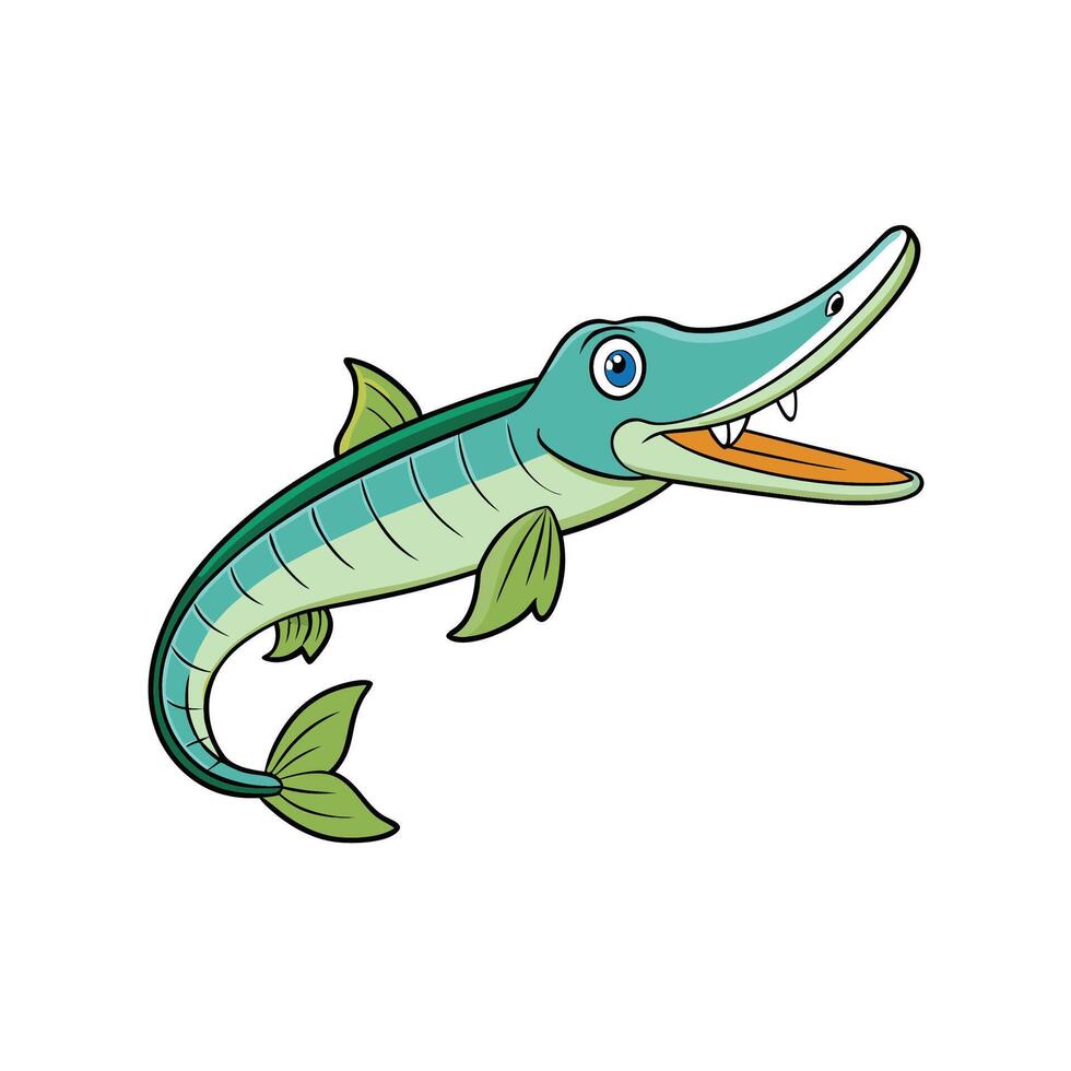 Cartoon barracuda swimming with open mouth on a white background vector