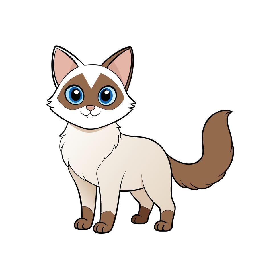 Cute cartoon ragdoll cat illustration with cheerful expression vector