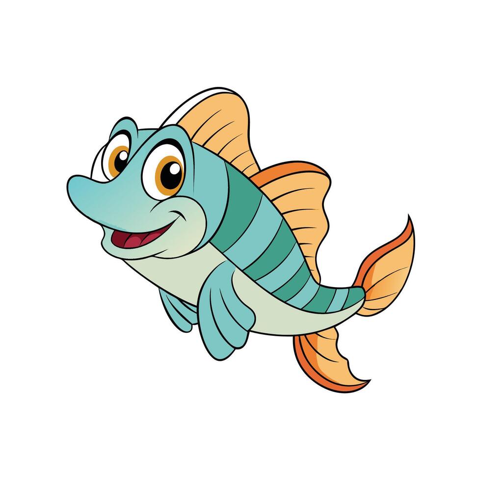 Cartoon fish swimming playfully in ocean with bright smile vector