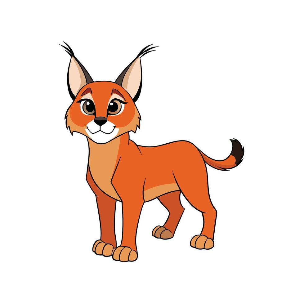 Cartoon Caracal Illustration with Simple Design on White Background vector