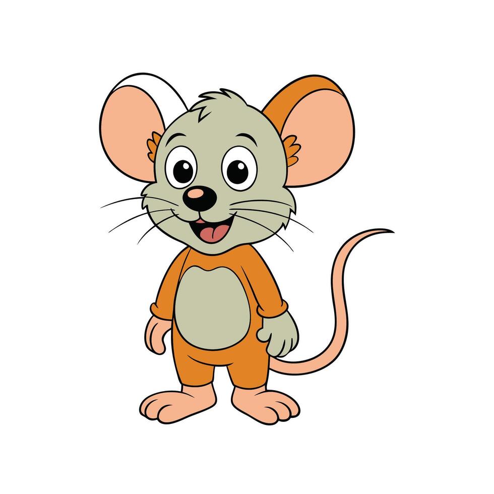 Cheerful Cartoon Mouse Standing Isolated on White Background vector