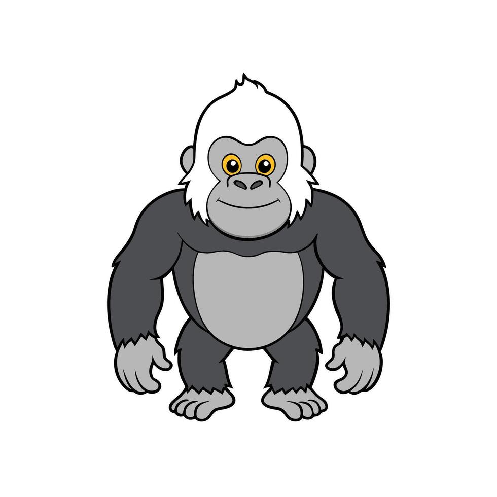 Cartoon style gorilla standing with a friendly expression. Simple design with clear outlines. vector