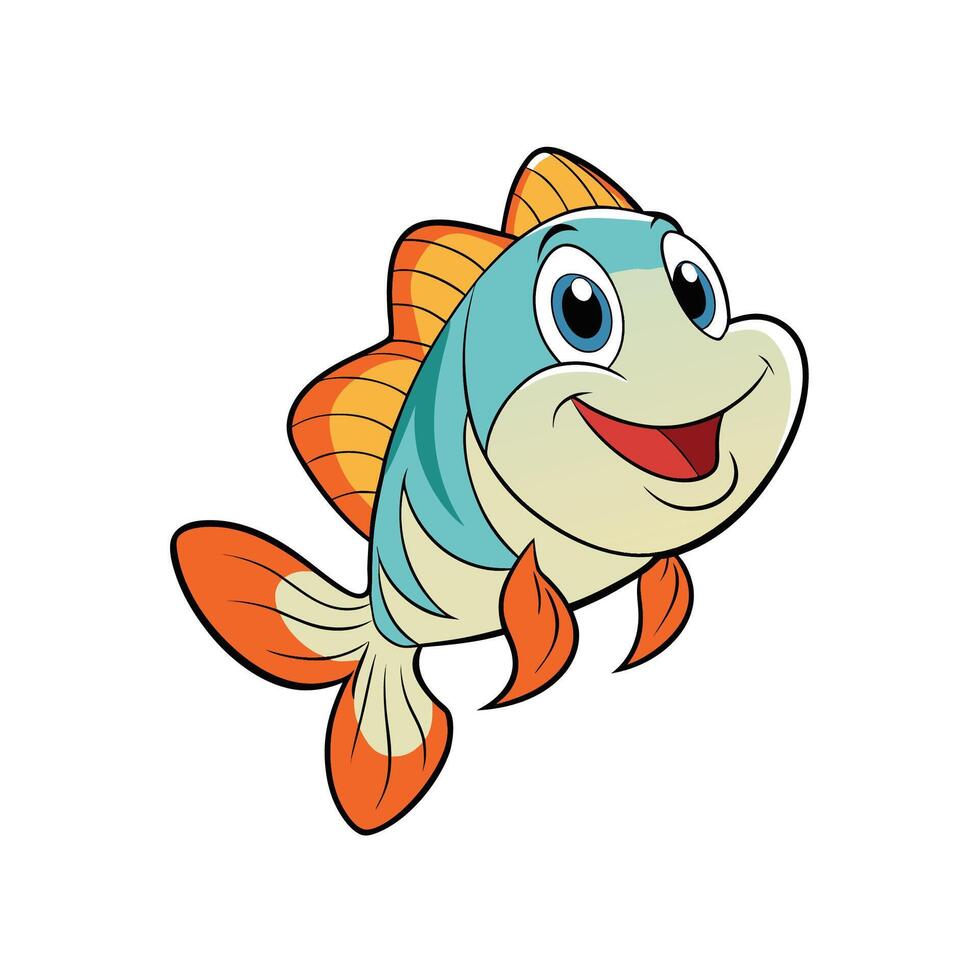 Cute cartoon fish character with happy expression swimming illustration vector