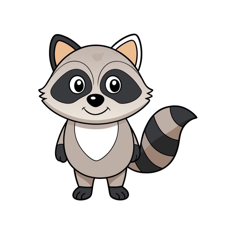 Cartoon raccoon character smiling with striped tail illustration vector