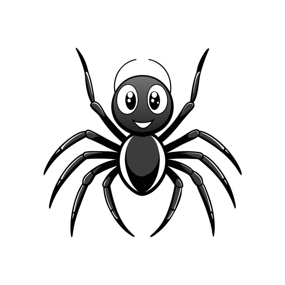 Cartoon black spider isolated on white background smiling joyfully vector