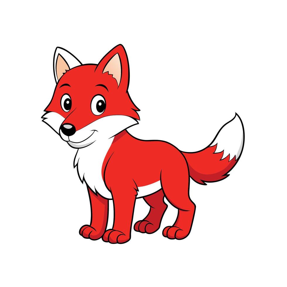 Cartoon fox illustration standing on white background, isolated image vector