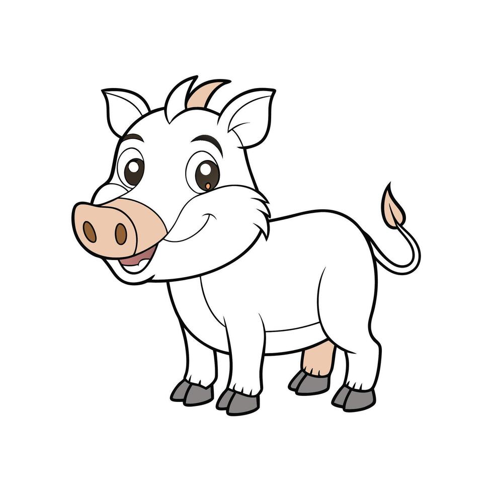 Cute cartoon warthog illustration with friendly smile expression vector