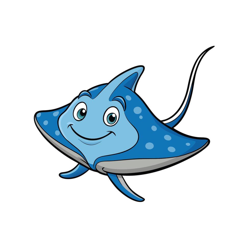 Cartoon spotted ray character illustration swimming on white background vector
