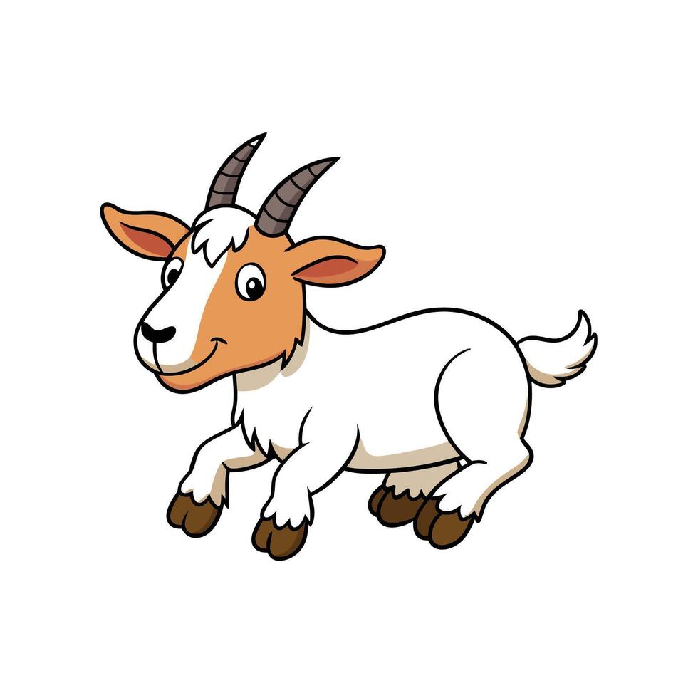 Cartoon goat with brown and white coat jumping vector