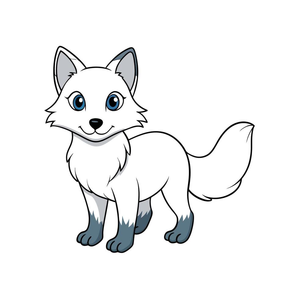 Cartoon arctic fox with bright blue eyes on white vector