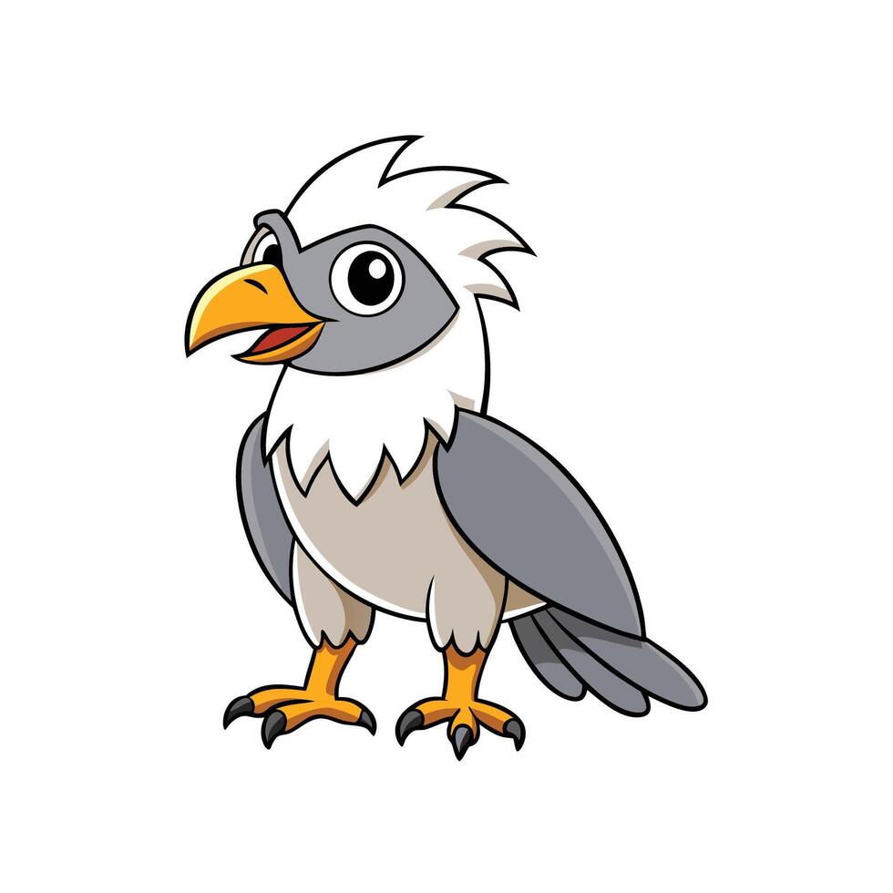 Cartoon bird illustration with white and gray coloring vector