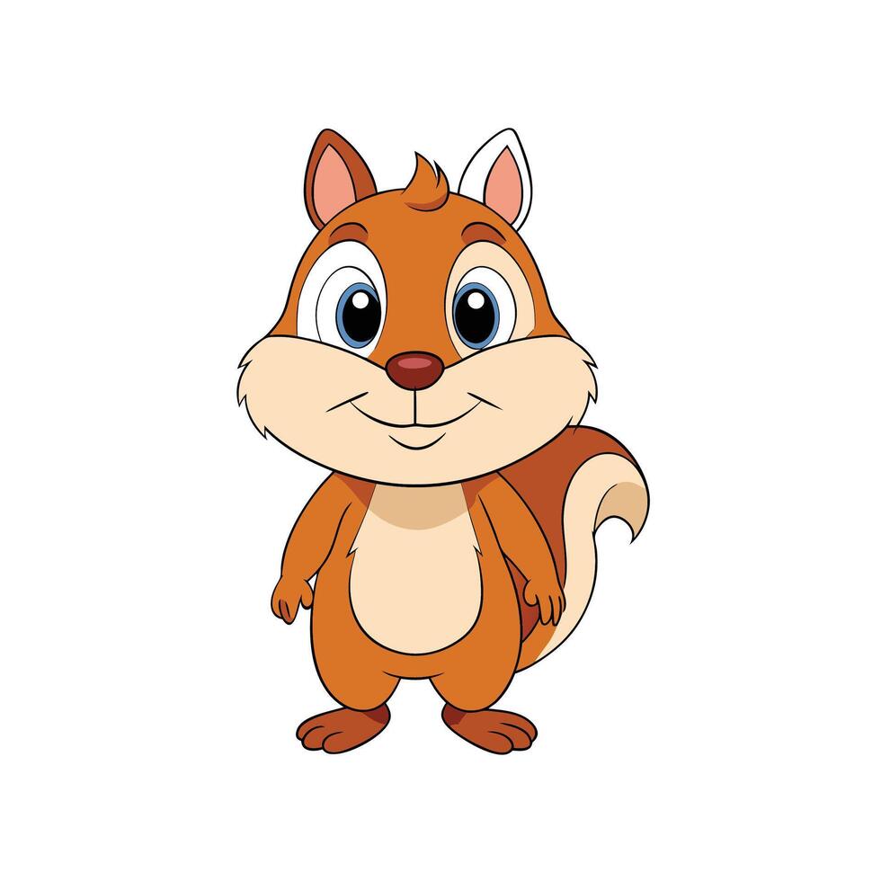 Cartoon squirrel character standing upright, facing forward, on white vector