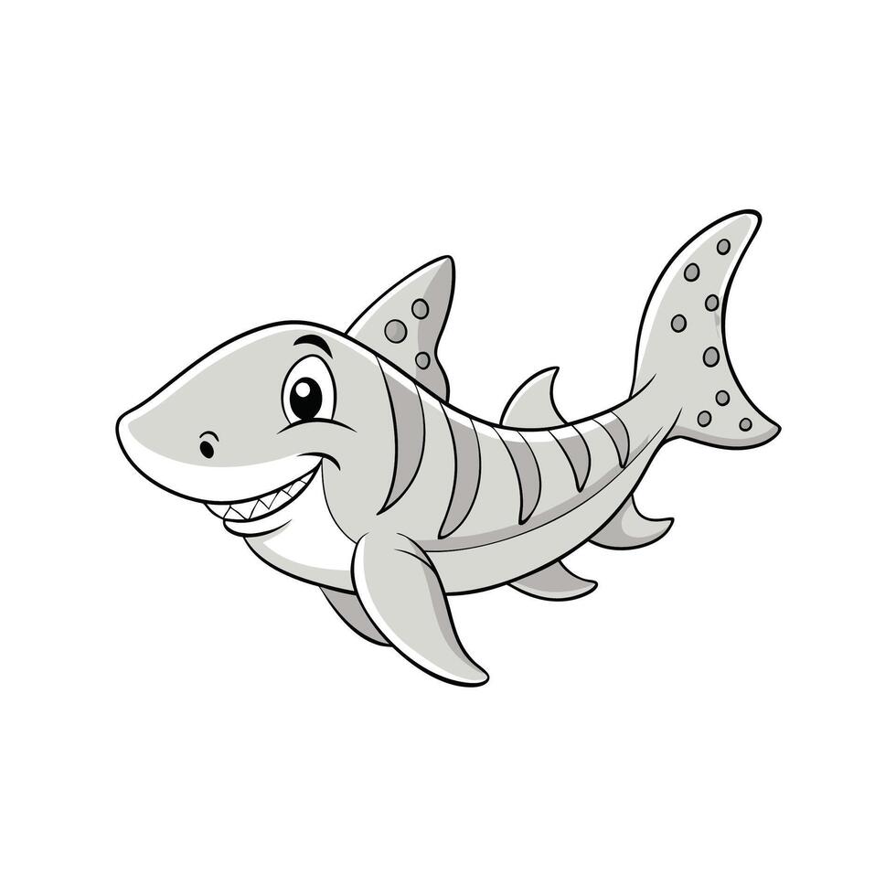 Friendly gray shark cartoon character swimming in white background vector