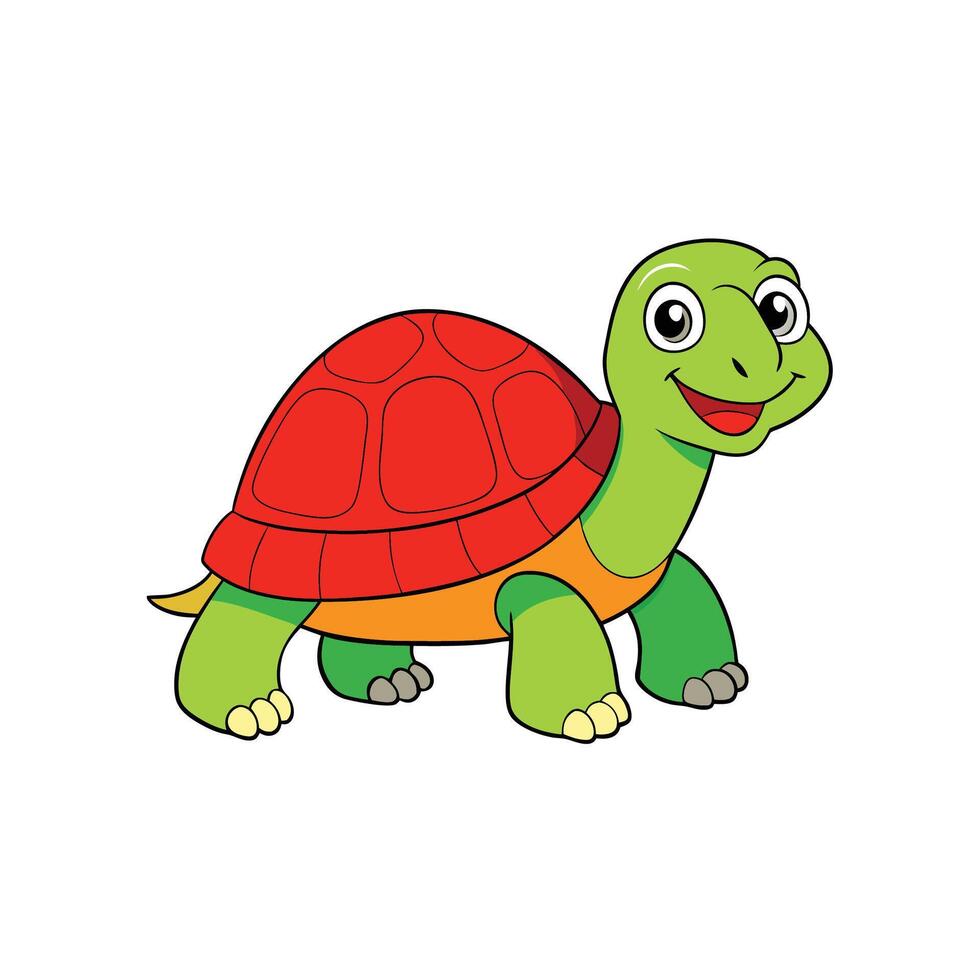 Friendly cartoon turtle with red shell and green skin vector