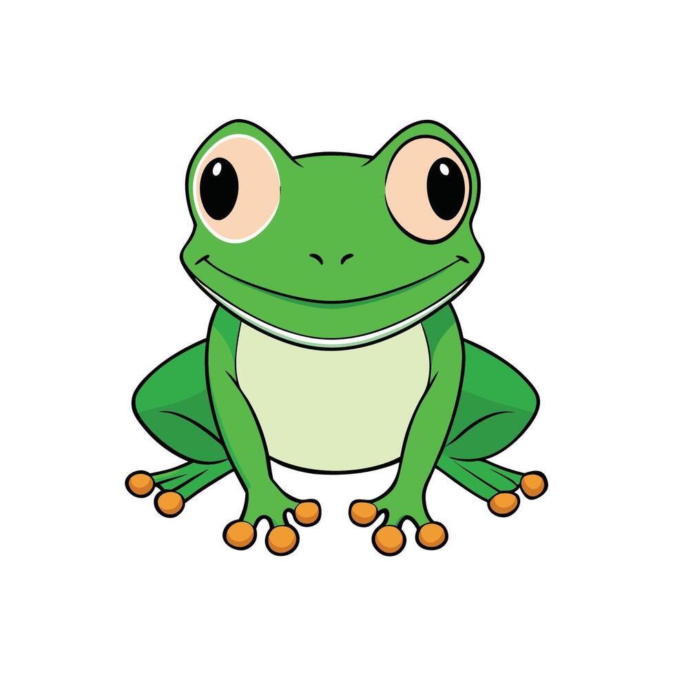Cartoon green frog character sitting with friendly expression vector