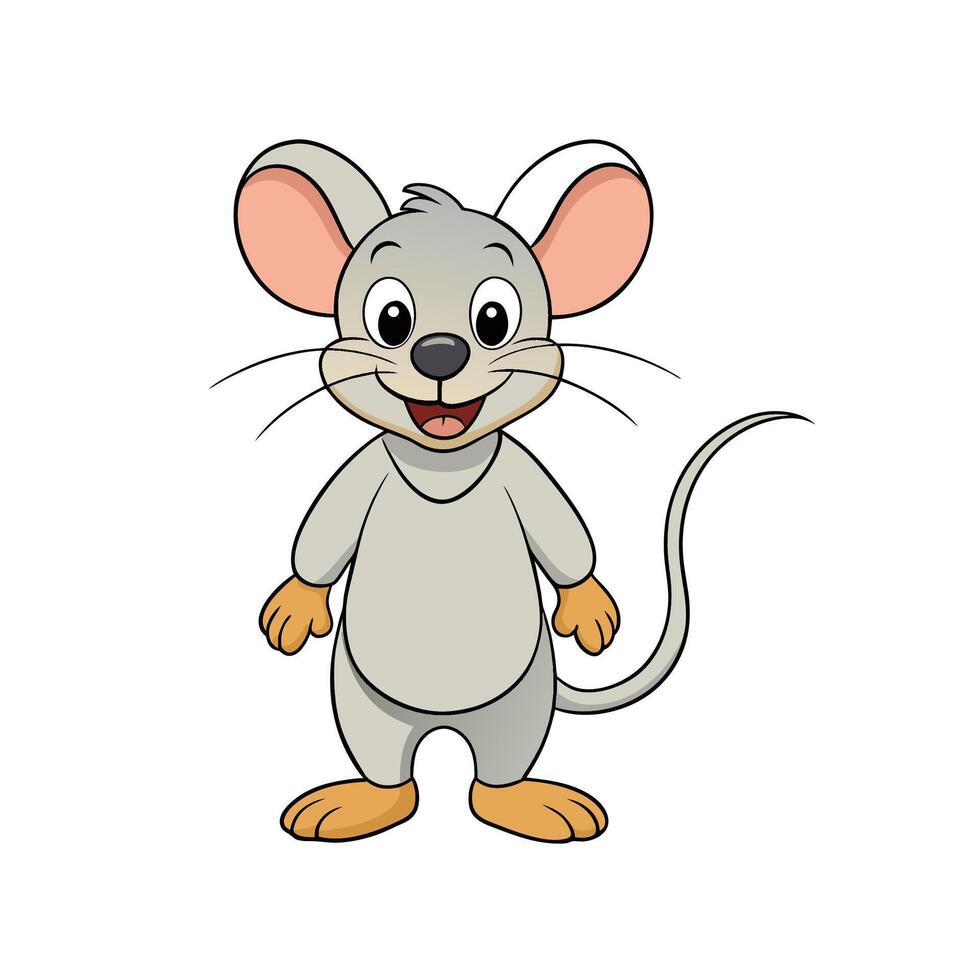 Cartoon gray mouse standing smiling illustration on white background vector