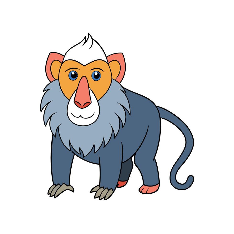 Cute cartoon monkey with grey fur standing playfully smiling vector