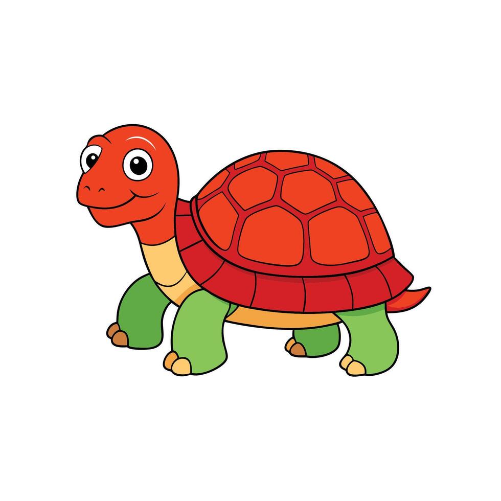 Cute cartoon turtle with shell, legs and happy face vector