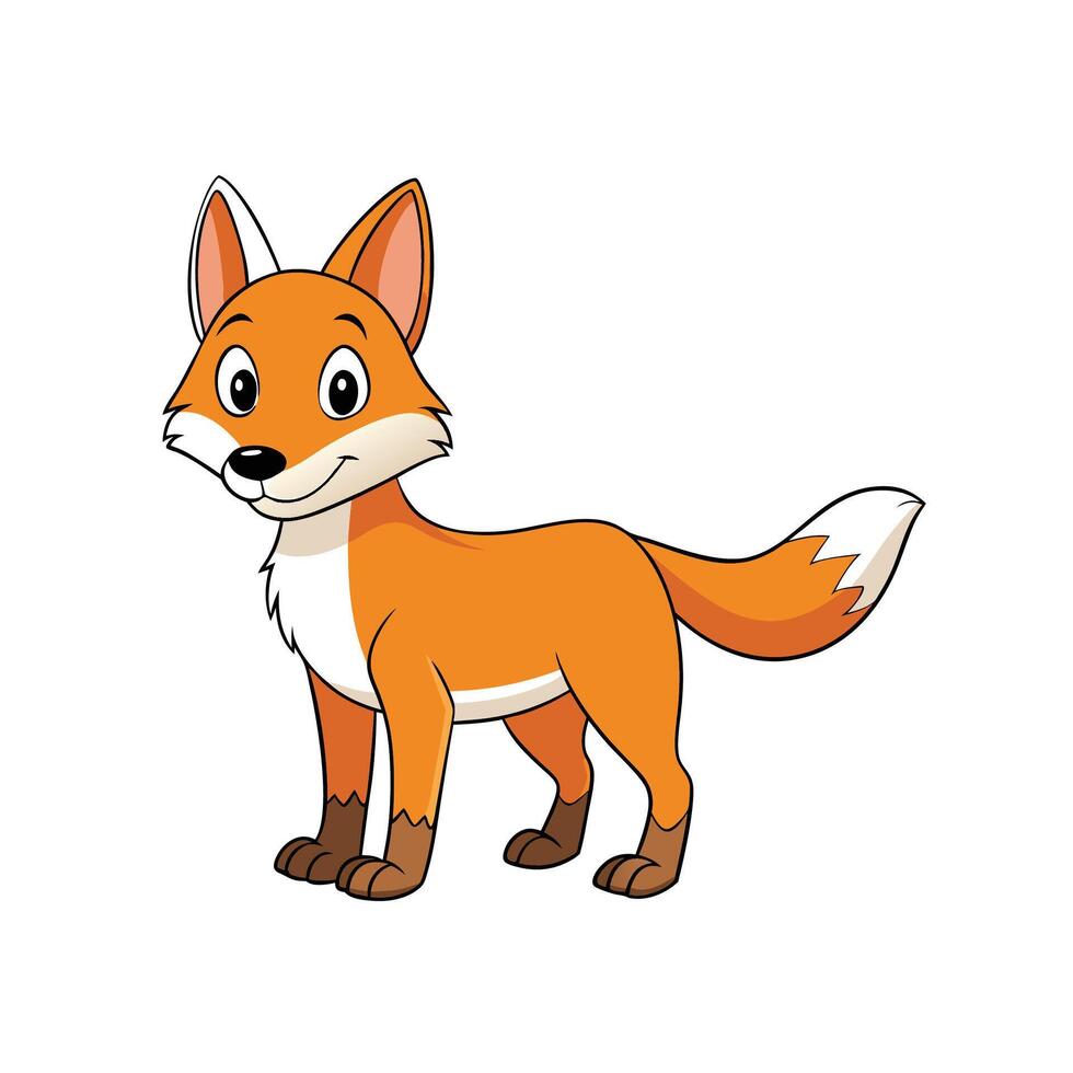 Cheerful orange cartoon fox standing isolated on a white background vector