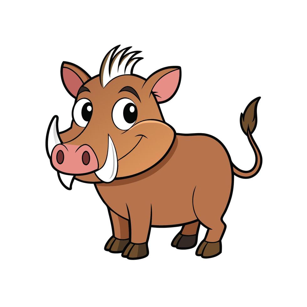 Happy cartoon warthog smiling with big white tusks vector