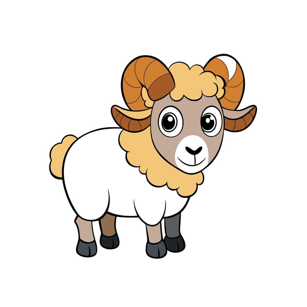 Cute cartoon ram illustration with large eyes and horns vector