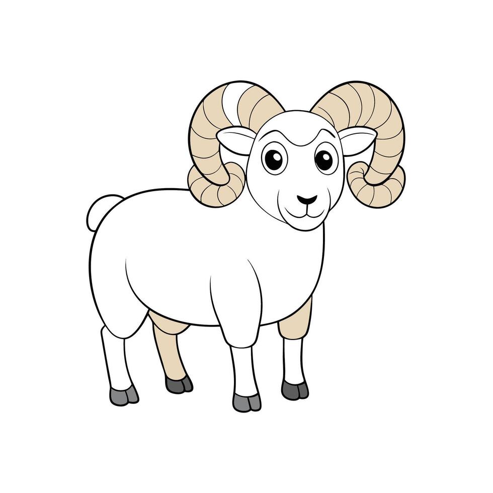 Cartoon ram with large horns isolated on white background vector