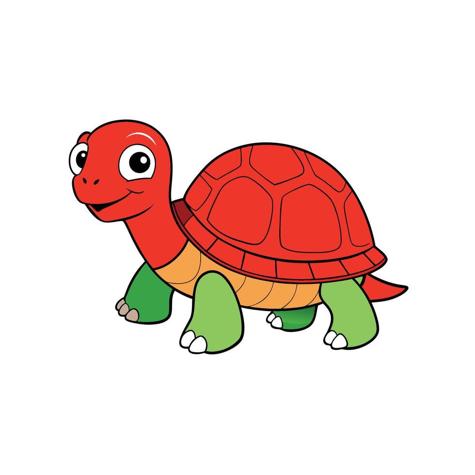 Cute cartoon turtle character with red shell and green legs vector