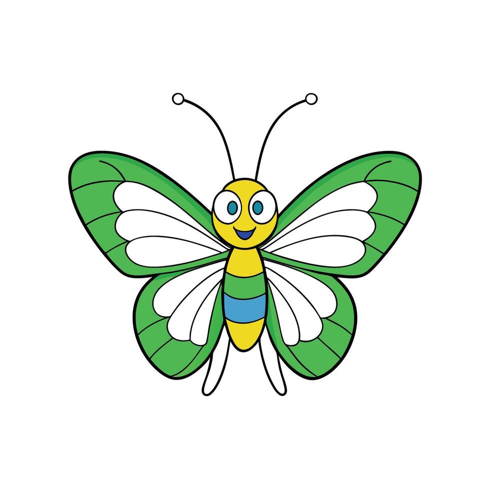 Cartoon green butterfly illustration on white background vector