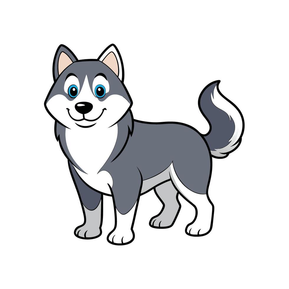 Cartoon Husky with Smiling Expression Full Body Illustration vector