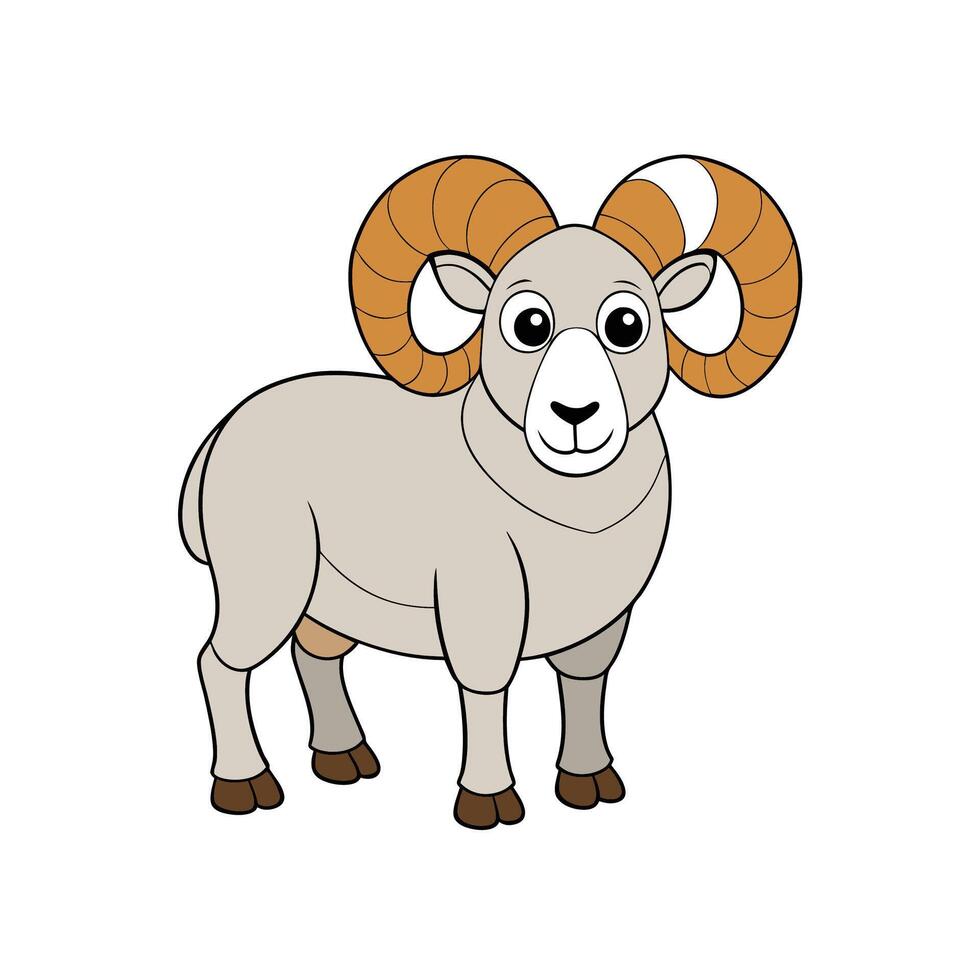 Cartoon Ram with Large Curled Horns Standing Proudly vector