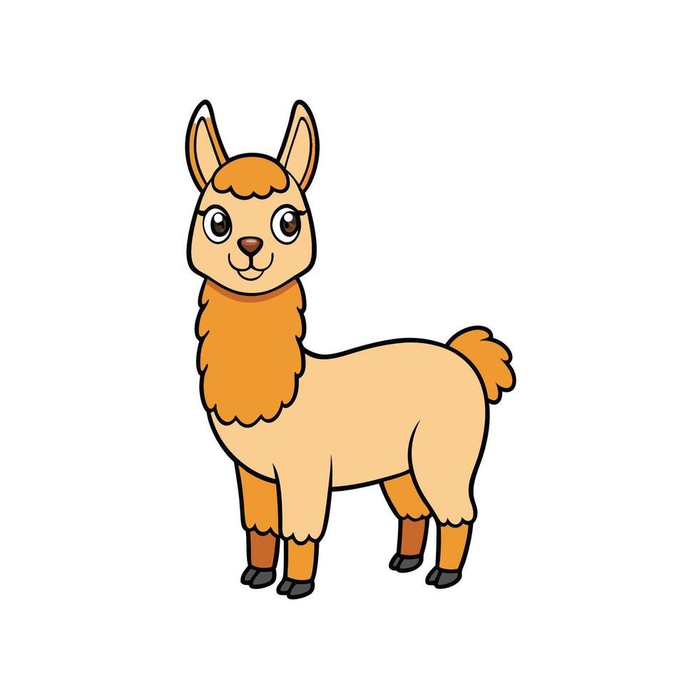 Cartoon llama standing peacefully against a white background. vector