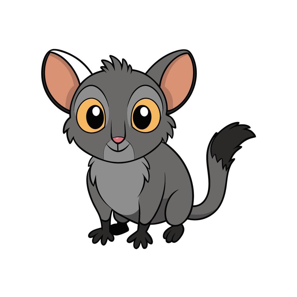 Cartoon gray lemur with big eyes sitting down vector
