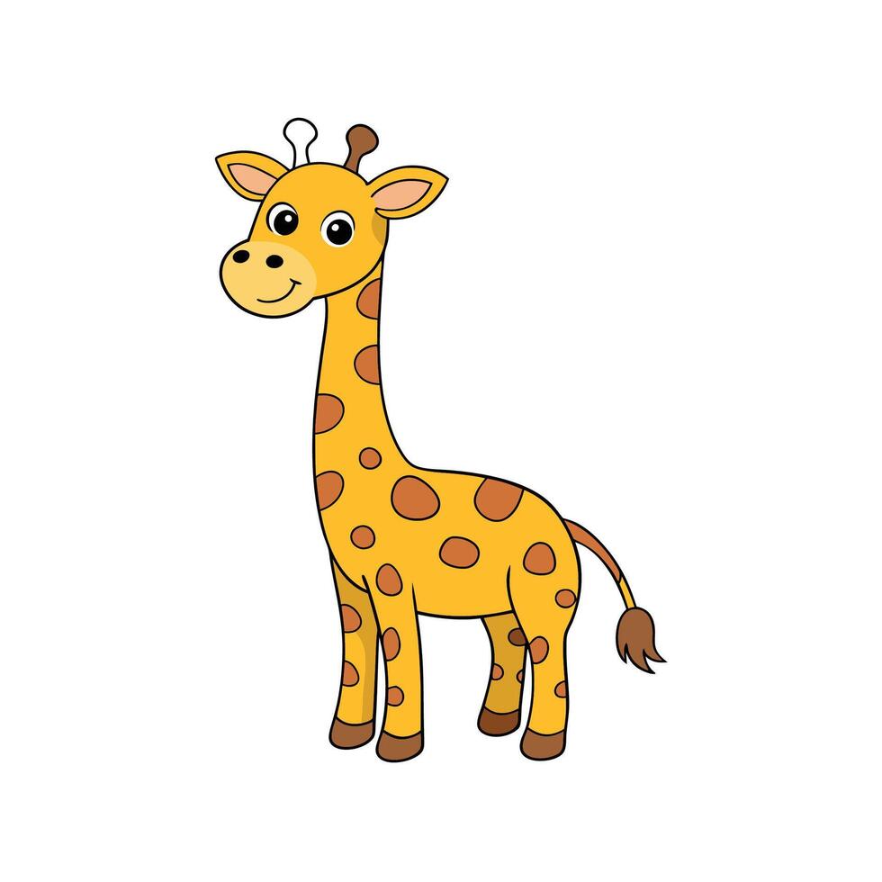 Cartoon giraffe standing with spots illustration on white backdrop vector