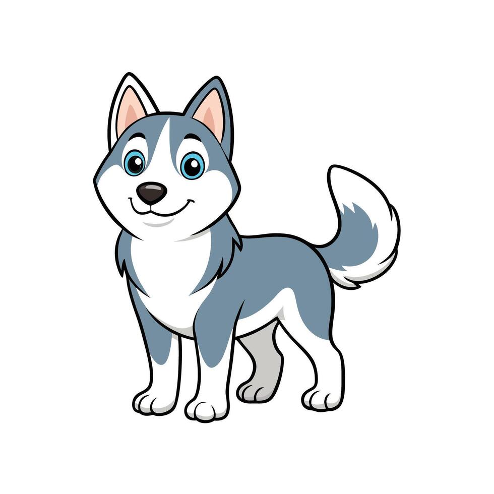 Cartoon Husky Dog Illustration Smiling Friendly Standing Pose vector