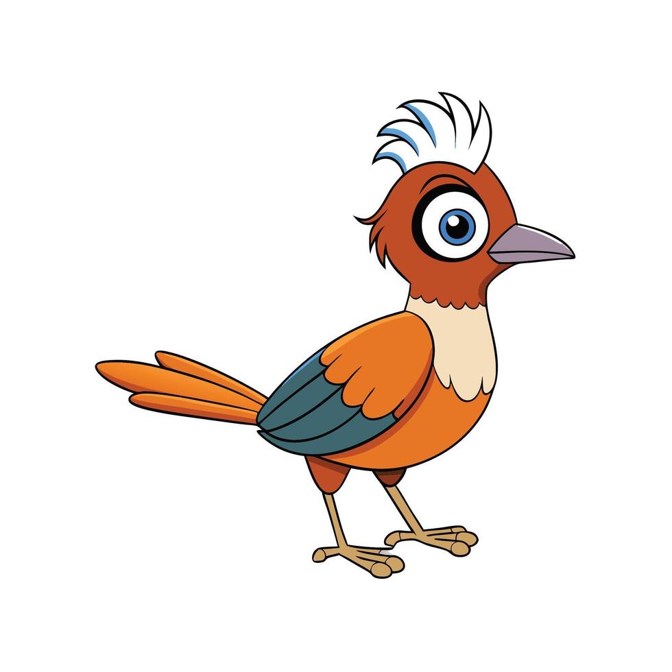 Cartoon roadrunner bird illustration with blue crest on white vector