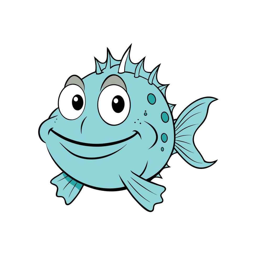 Cartoon pufferfish with friendly smile on white background vector