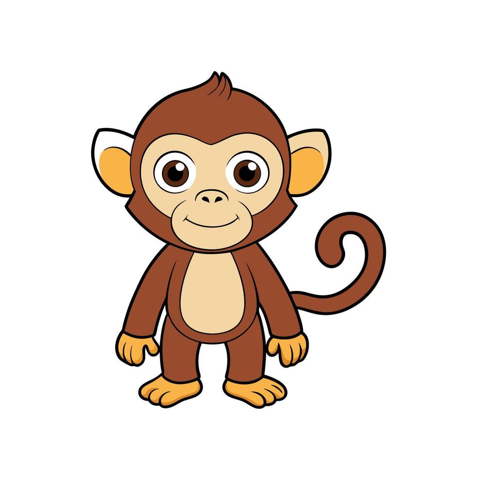 Cartoon monkey standing with cute smile on white background vector