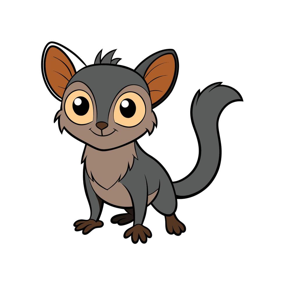 Cute Cartoon Bush Baby Character with Big Eyes Posing vector